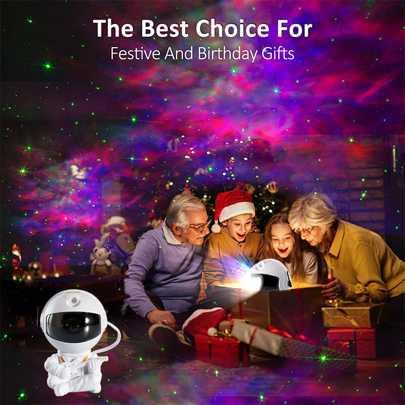 Proyector de cielo estrellado para decoración navideña, lámpara de noche con luz nocturna para niños, astronauta y galaxia, regalo de cumpleaños