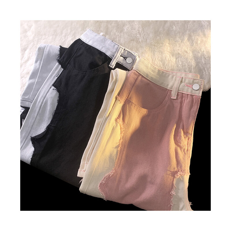 여름 여성 스트레이트 청바지 한국어 높은 허리 세련된 핑크 여성 데님 바지 빈티지 헐렁한 캐주얼 패션 Streetwear 바지 Y2K