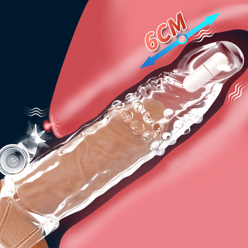 Manchon de pénis en cristal, Extension texturée, point G, préservatif réutilisable, anneau de Couple, produits sexuels, jouets sexuels pour hommes adultes