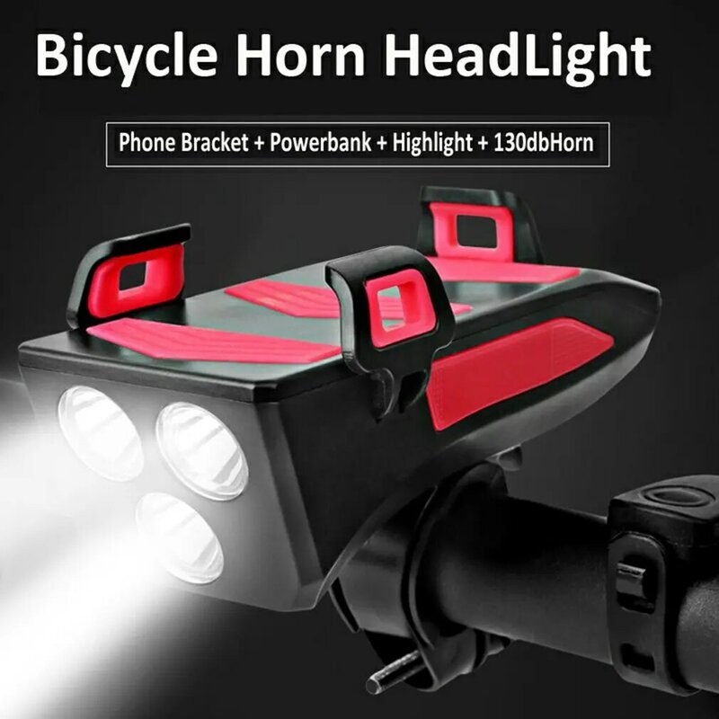 إضاءة دراجة هوائية مصباح ليد بوحدة USB قابل لإعادة الشحن دراجة العلوي القرن حامل هاتف Powerbank دراجة نارية سكوتر ضوء ليلة تحذير المصباح