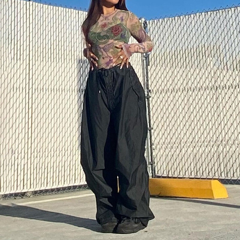Streetwear Cargo pantalon Baggy Jogging femmes solide cordon taille basse pantalon Harajuku décontracté ample pantalons de survêtement bas 2022