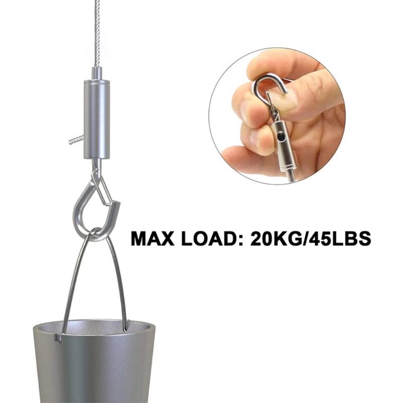 Corde de suspension d'image réglable, fil en acier inoxydable robuste avec boucle et crochet, peut supporter jusqu'à 20kg / 40lb 124E, 2 paquets