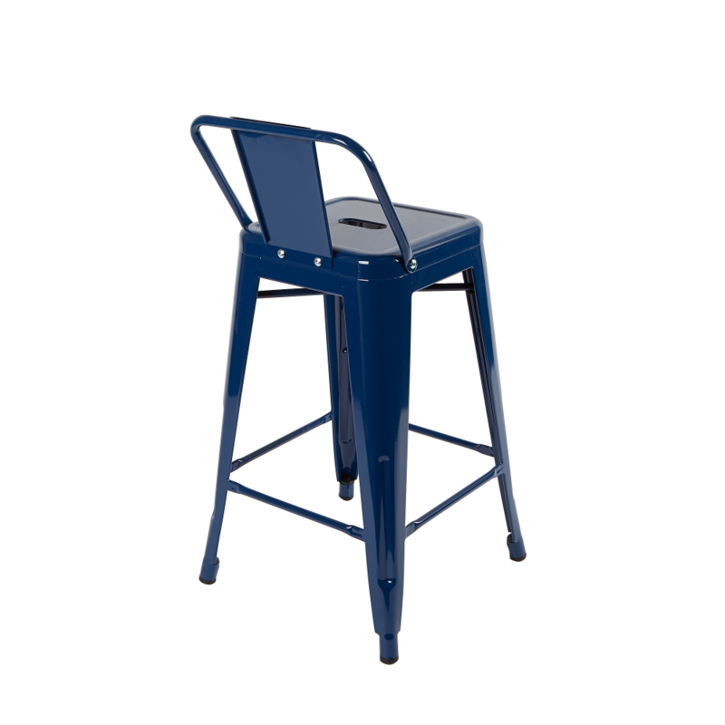 Металлические эмалированные барные стулья высотой 24 дюйма, набор из 2, синие барные стулья, обеденный стул