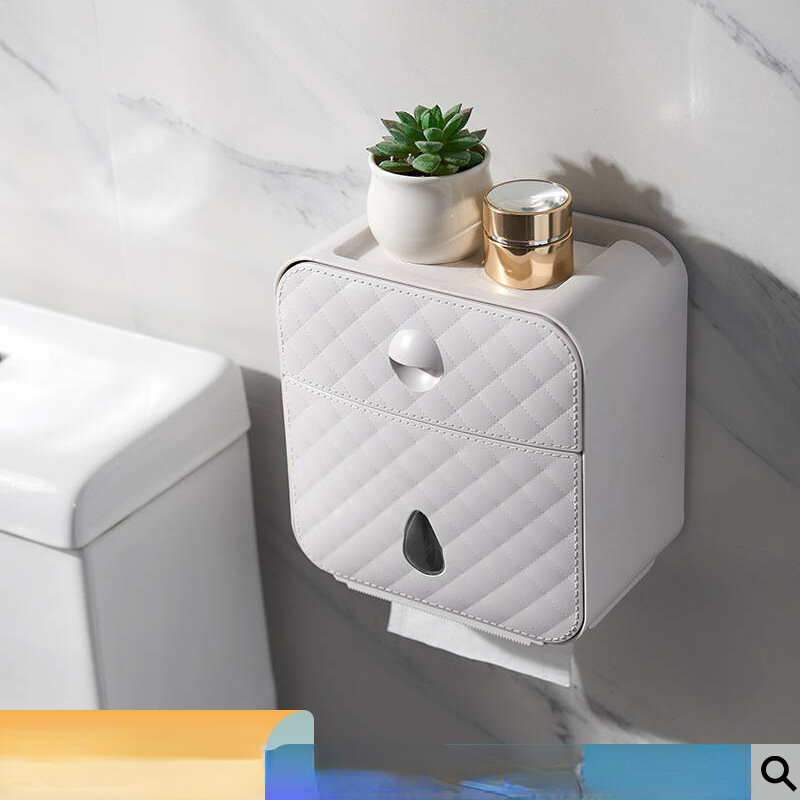 Moda doméstica tecido higiênico livre perfuração bombeamento rolo de papel do banheiro titular caixa prateleira parede à prova dwaterproof água sem broca