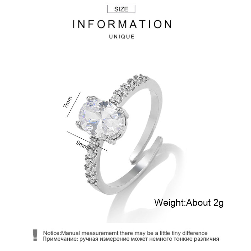 Anel de zircão oval elegante, novo, tendência, para mulheres, branco, cristal cz, design de noivado, aberto, joia de casamento feminina, 2021