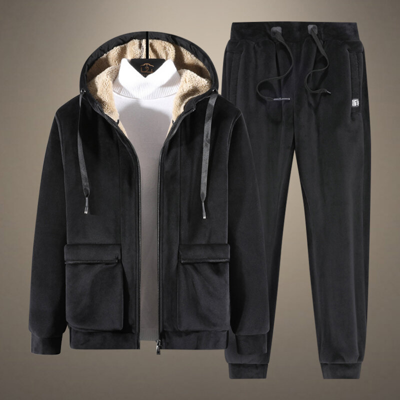 Winter Warm Men Tracksuit Sets Velvet Thick Male Hooded Jacket + Pants 2-piece Fleece Casual Men's Clothing Oversize 6XL