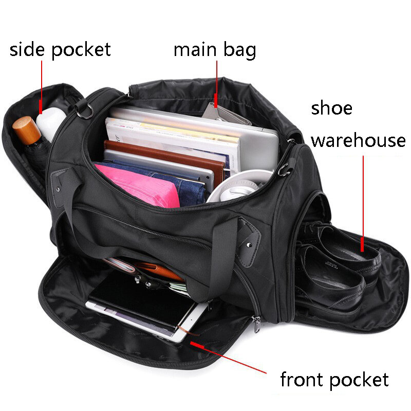 Men Multifunctional Waterproof Travel Bag Sports Fitness Outdoor Travel Tote Luggage Shoulder Sling Bag Business Trip for Male