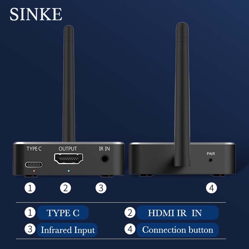 Sinke 5.8G Wireless HD Video Transmitter & Receiver 100M HDMI Extender Display Adapter Dongle for TV Monitor Projector Switch PC