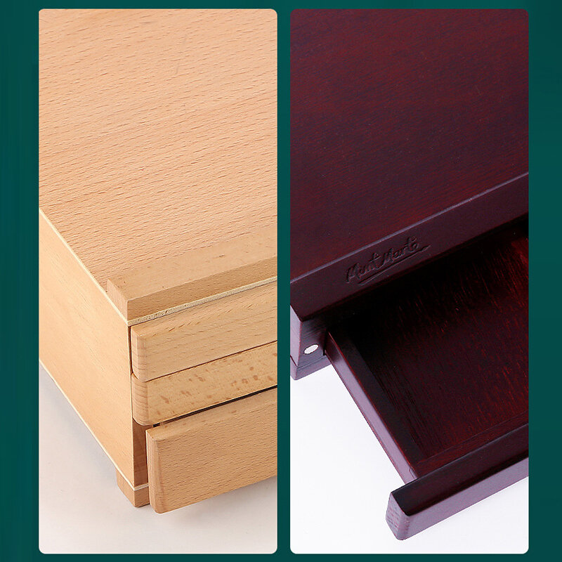 Premium Walnut Colors Beech Wood Desk Storage 1 Drawer Storage Box Easel Artist Desktop Case Store Art Paint Markers Pencil