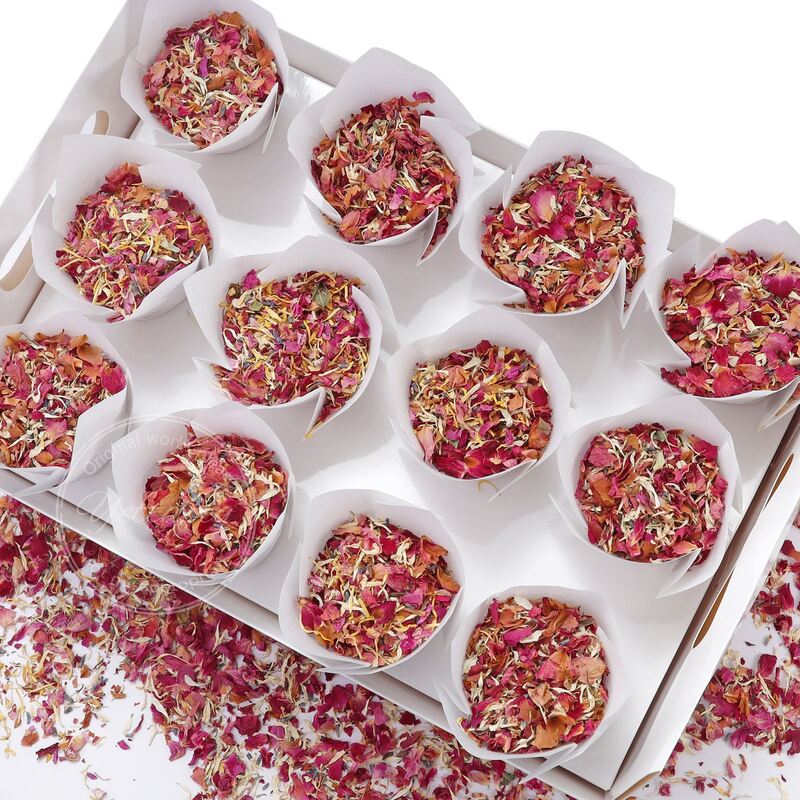 Bandeja de pétalos de rosa para boda, caja de soporte de taza de confeti para decoración de boda, conos de confeti de pétalos de flores secas, decoración de conos de papel