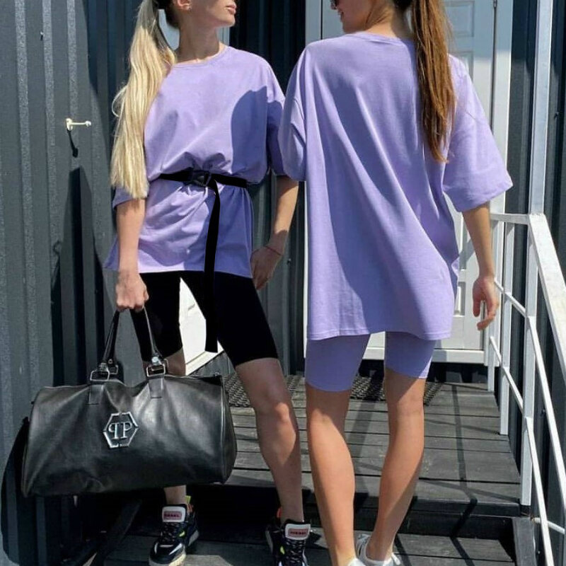 2020ใหม่ลำลองผู้หญิง2ชิ้นชุดกับเข็มขัดสีทึบบ้านหลวมกีฬาแฟชั่นฤดูร้อนเสื้อผ้า