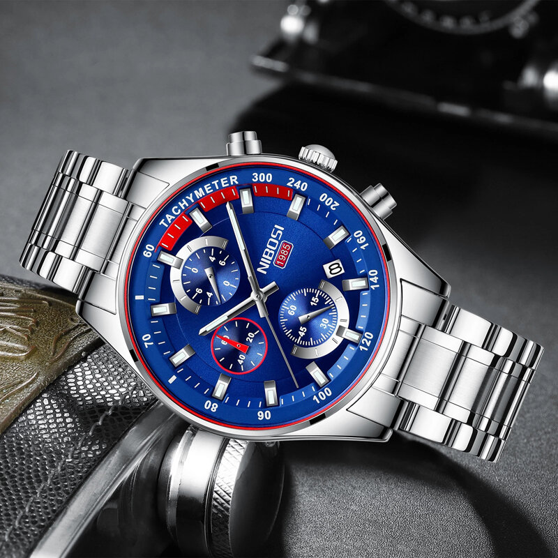 NIBOSI แฟชั่น Luxury Quartz นาฬิกากันน้ำผู้ชาย Chronograph Luminous Hands นาฬิกาข้อมือ Relogio Masculino