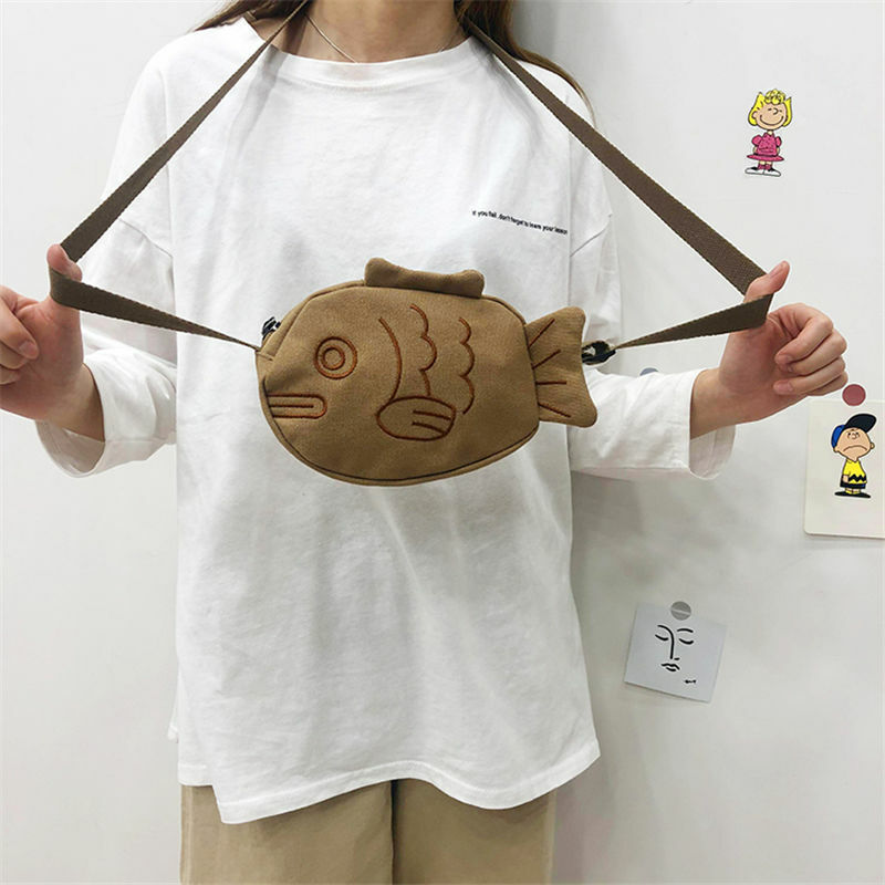 Mbti bonito dos desenhos animados taiyaki lona crossbody saco 2022 verão e outono personalidade japonesa versátil sacos de ombro para mulher