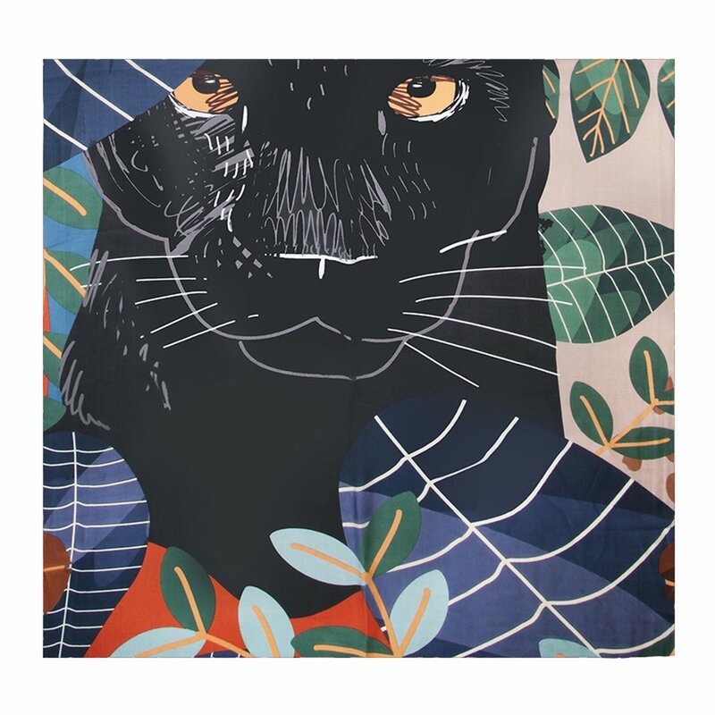 Женский атласный шарф-хиджаб с принтом, Черная пантера, 180x90 см