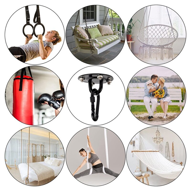 천장 걸이 걸이 의자 세트, 나사 잠금 장치가있는 Carabiner, 회전 및 확장 나사, 해먹, 스윙, 펀칭 백 등