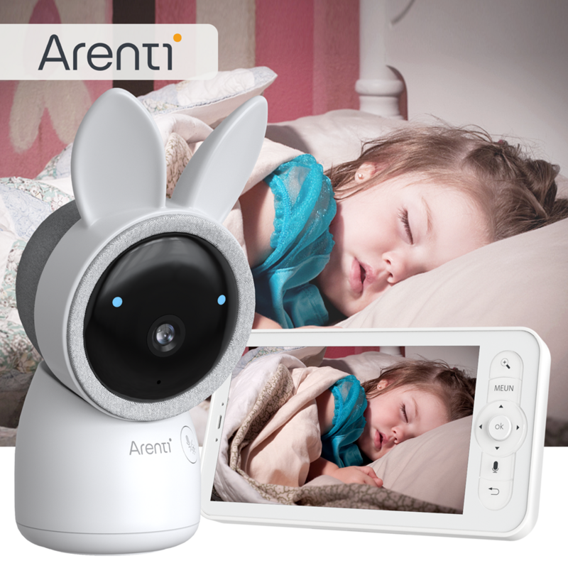 Беспроводная детская камера Arenti AInanny, 5 дюймов, с функцией ночного видения, 3 Мп, с монитором, 2-стороннее аудио, видео, Детские колыбельные