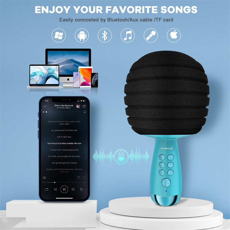 ZealSound беспроводной микрофон для караоке, Bluetooth микрофон для комнаты, ручной портативный домашний микрофон для пения, запись для детей