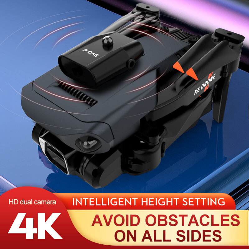 新しいK6ドローンプロ4 18k hdカメラミニドローンオプティカルフローセンサ局在3両面障害物回避quadcopter玩具ギフト