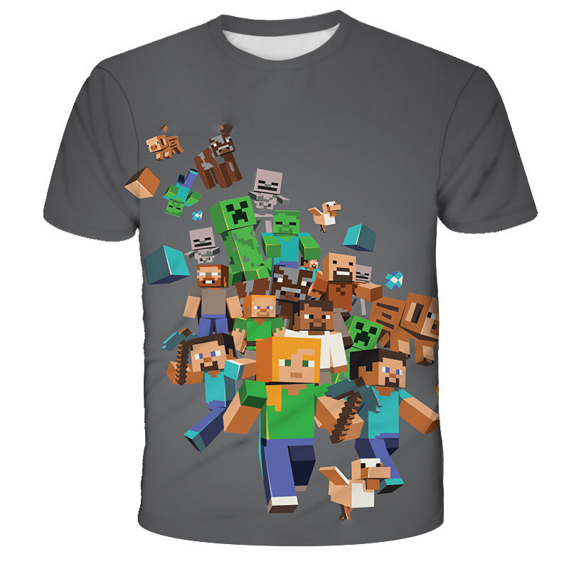 T-shirt manches courtes avec impression 3D My World pour enfants, haut de jeu Kawaii