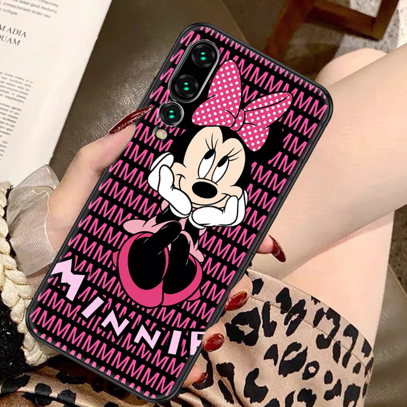 Bandai-funda de teléfono de Mickey y Minnie Mouse para Huawei, carcasa de lujo para Huawei P Mate P10, P20, P30, P40, 10, 20, Smart Z Pro Lite, pintura negra
