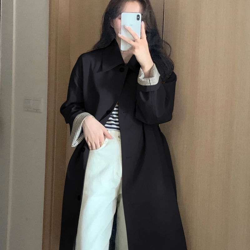 Coreano outono e inverno casaco blusão clássico estilo universitário feminino único breasted solto comprimento médio blusão casaco