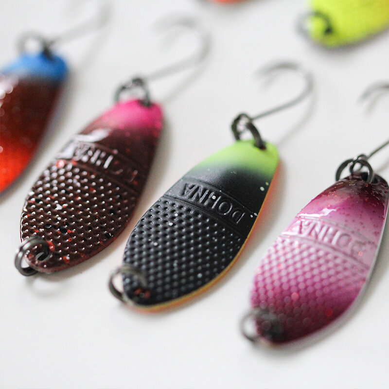 1Pcs Peche Leurre Pesca Dohna 2.5G 30มม.ที่มีสีสันช้อนเหยื่อทองแดง Stream โลหะตกปลาล่อปลาเทราท์อ้วน Perch Salmon