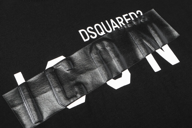 DSQU2 Kaus Leher-o Lengan Pendek Pria Gambar Cetak Huruf Kaus Pakaian Hip-Hop Jalanan Musim Panas Katun