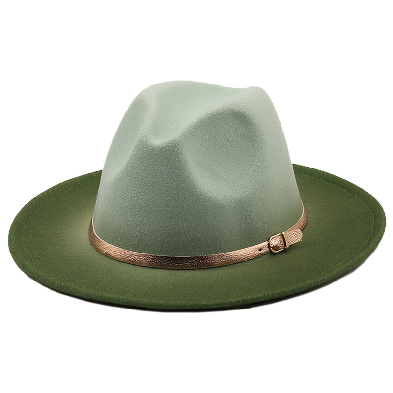 Hats For Women Patchwork Wide Brim Gradient Gold Belt Church Derby Felt Fedora Hats Artificial British Style Jazz Top Hats Men's