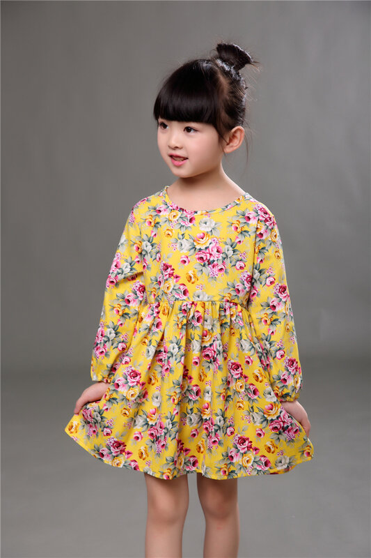 Gaun Motif Imut Lengan Panjang Perempuan 0-6T Musim Semi Musim Gugur Baru Baju Anak-anak Gaun Putri untuk Gaun Pesta Anak-anak Gaun Kontes