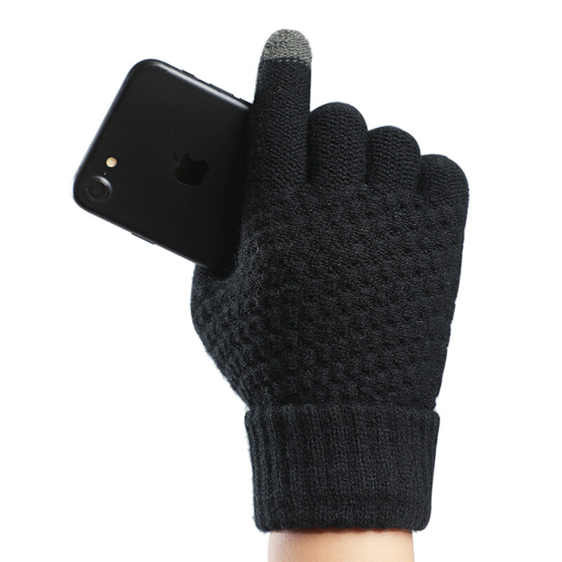 Rimiut donne uomini inverno guanti autunnali nero grigio solido lavorato a maglia lana calda doppio strato guanti Casual per adulti Touch Screen moda