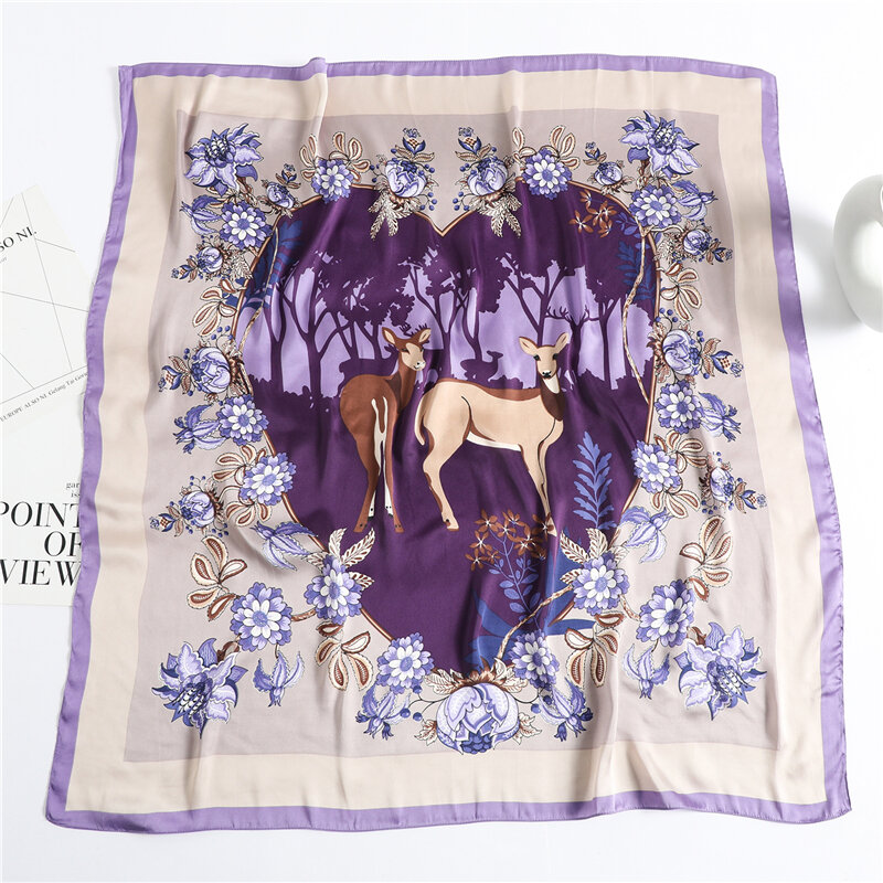 Bufanda cuadrada de satén para mujer, pañuelo de seda Floral, Hijab musulmán, chal, diadema, pañuelo para el cuello, Foulard, 90x90cm