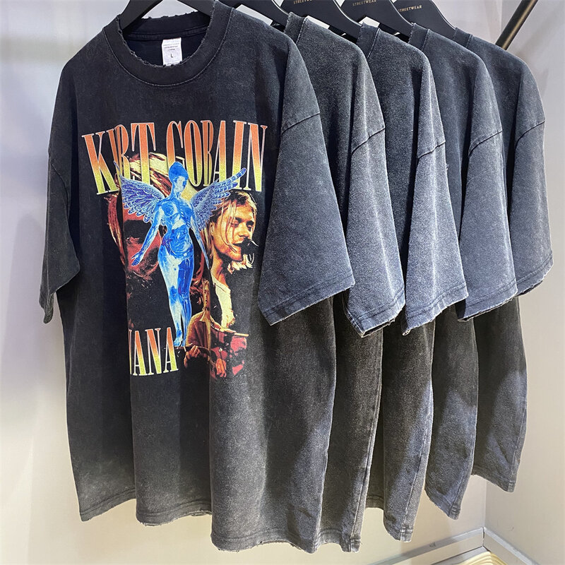 Camiseta de Hip Hop para hombre, ropa de calle con estampado de personajes de la banda de Rock, Harajuku, de algodón, holgada, Retro, de manga corta, 2022