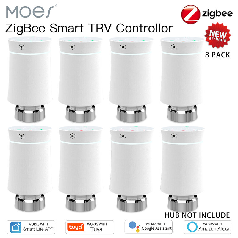 MOES-ZigBee3.0 TRV Tuya 새로운 라디에이터 액추에이터 밸브, 스마트 프로그래밍 가능 온도 조절기 온도 히터 알렉사 음성 제어