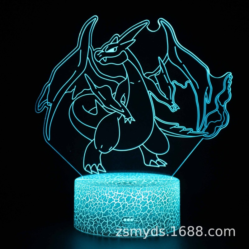 TAKARA TOMY – lampe Pokemon Charizard Ash Ketchum3D, 16/7 couleurs, lumière LED créative, cadeau d'anniversaire pour lit, lampe de bureau avec télécommande tactile