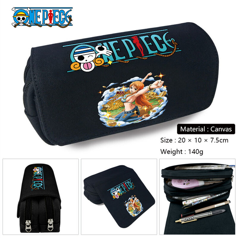 Bolsa de cosméticos de dibujos animados de Luffy Law Zoro, estuche de lápices de lona con cremallera para viaje, para estudiantes, regalos de papelería