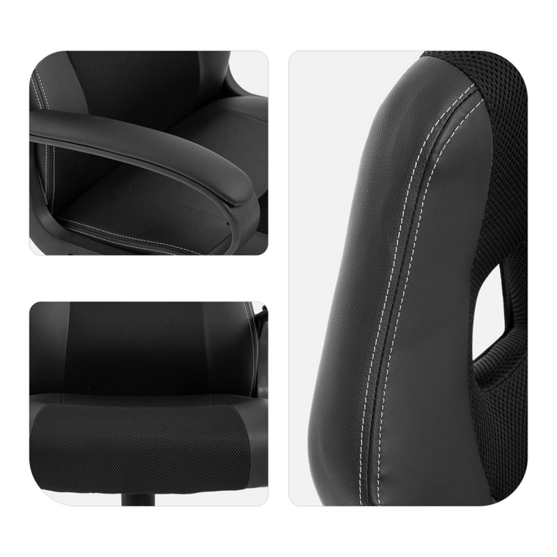 Silla de oficina Gaming de cuero PU, asiento ergonómico ajustable con soporte Lumbar, reposacabezas, reposabrazos giratorio para el hogar y la Oficina, color negro