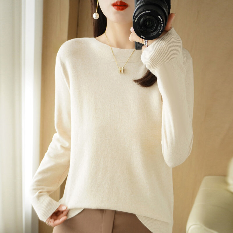 Camisa de fondo de punto de un cuello Simple y suave para mujer, sección delgada y suéter a la moda, Tops en primavera y otoño