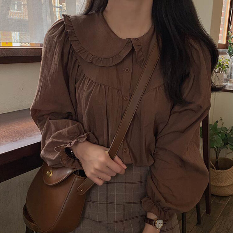 Button Ruffled Women Blouse Long Sleeve Woman Clothes 2022 Autumn Tops Korean Style Casual Shirts Womens Blouses Chemisier Femme
