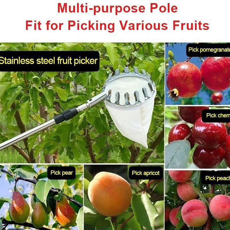 Multifunctional Metal Fruit Picker Telescopic Fruit Picker Orchard Gardening Apple Peach High Tree Picking Tools Fruit Catcher C