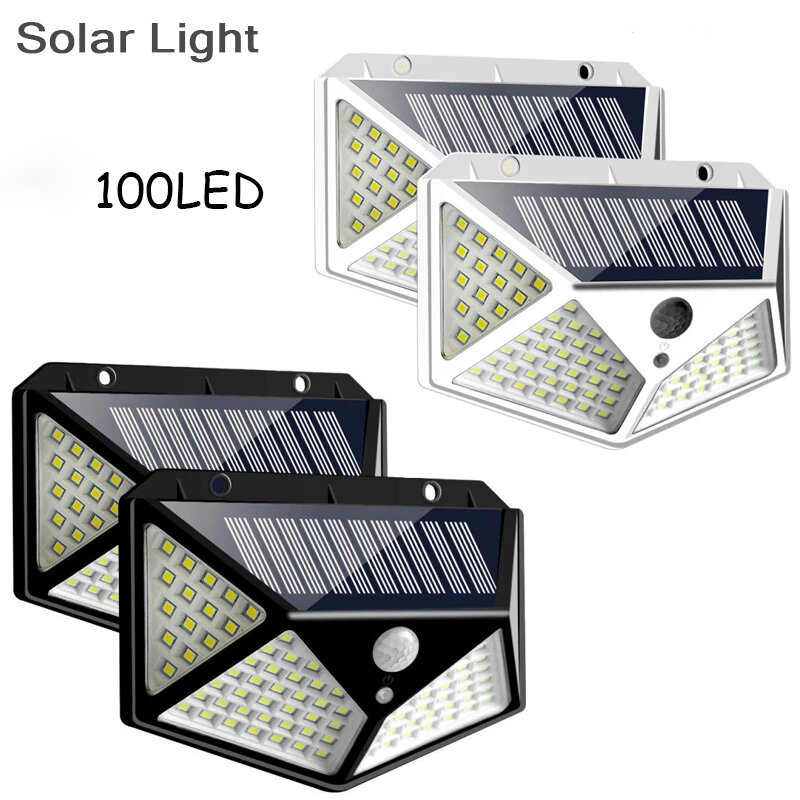 100LED Solar Wall Light 1/2/4/6PC Courtyard Four-sided Luminous Human Body Induction Waterproof Outdoor Light