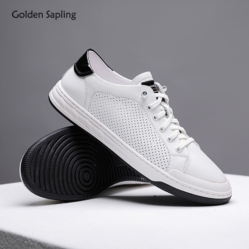 الذهبي سابلينغ موضة الرجال الشقق الكلاسيكية أحذية التزلج للرجال الترفيه الأحذية جلد طبيعي المشي منصة مسطحة الأحذية