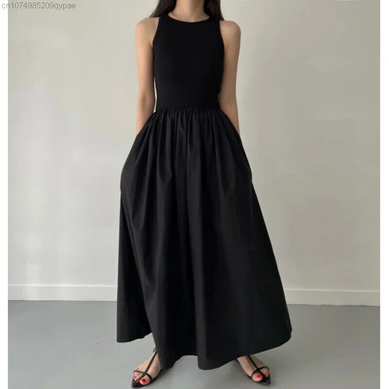Koreaanse Chique Mouwloze Jurk Vrouwen Elegante Dames Luxe 2023 Zomerwerk Stiksels Hoge Taille Jurk Wit Vest Zwarte Rok 90S