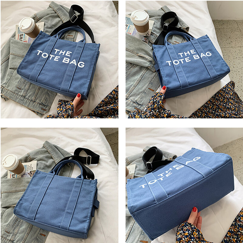 Lona bolsa de ombro feminino crossbody sacos grandes letras da forma impresso casual grande capacidade horizontal quadrado cinta larga bege