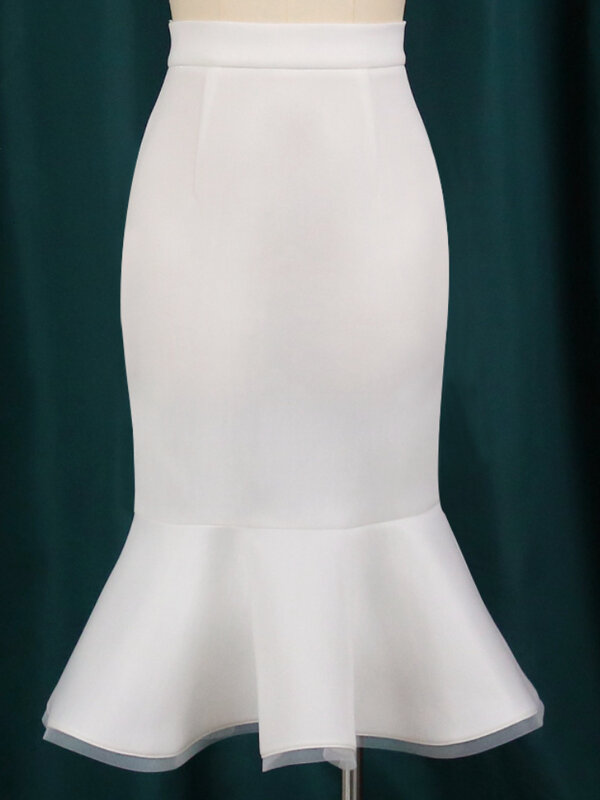 Rok Putih Ukuran Plus Wanita Rok Pinggul Paket Panjang Selutut Putri Duyung Pinggang Tinggi untuk Wanita Kantor Malam Pesta Ulang Tahun Musim Dingin Baru