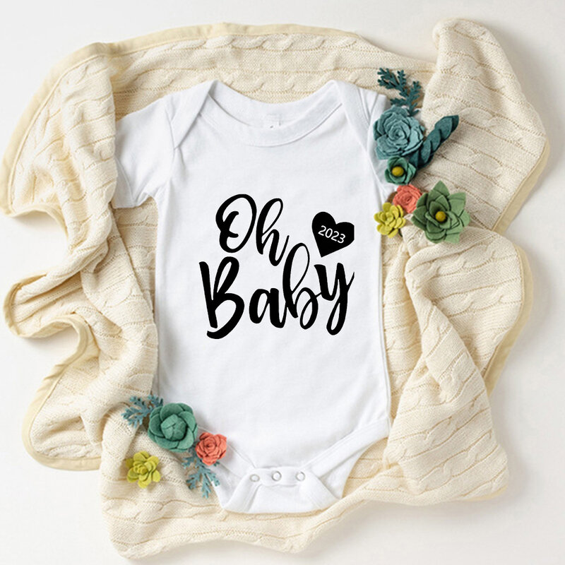 Nascido 2023 gravidez anúncio recém-nascido onesies moda surpresa presente do bebê menina menino roupas corpo verão casual infantil macacão