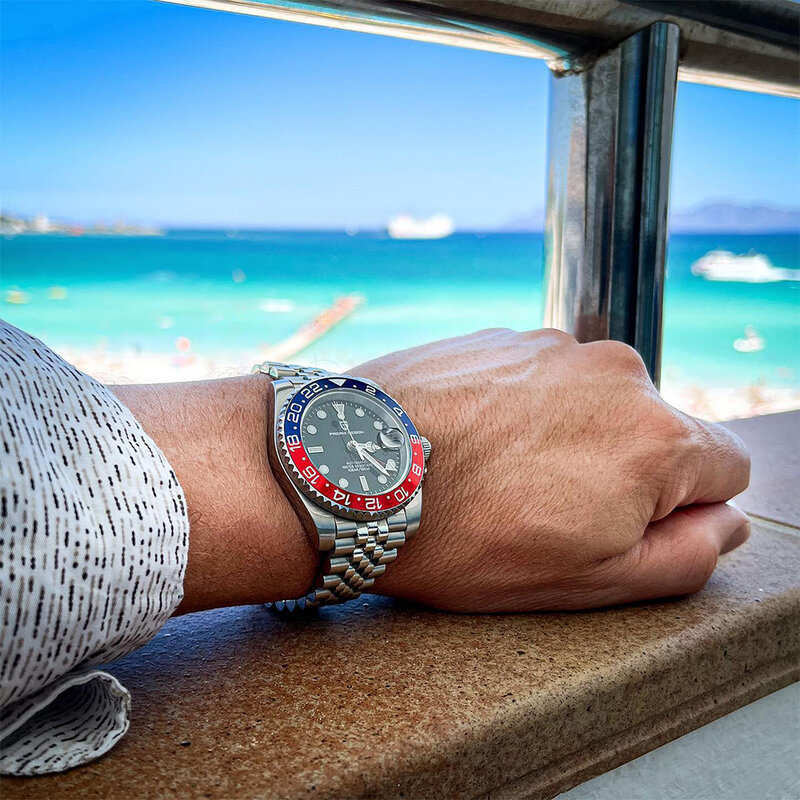 Pagani design novo luxo masculino relógio de pulso mecânico aço inoxidável gmt marca superior relógios de vidro safira reloj hombre
