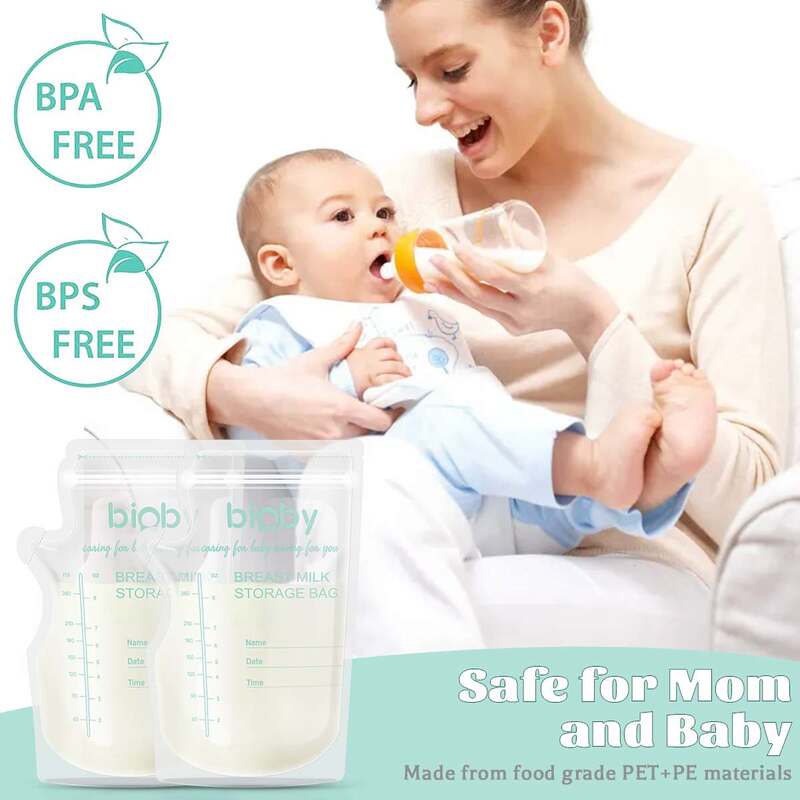 Bioby 100 Pcs 유방 우유 저장 부대 240ml 8 Oz 우유 냉장고 부대 refrige를위한 Pre-Sterilized BPA 자유로운 아기 모유 저장