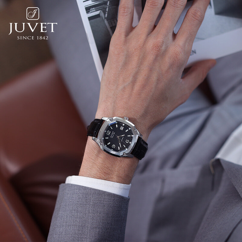 JUVET-Relojes Retro clásicos para hombre, reloj de pulsera mecánico automático, con correa de cuero genuino, con fecha, resistente al agua, 5Bar