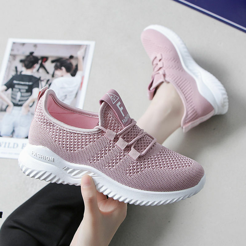 2021 Sneakers Wanita Musim Semi Musim Panas Sepatu Kasual Wanita Fashion Korea Sepatu Lari Putih Sepatu Flat Berenda Sepatu Jaring Sejuk