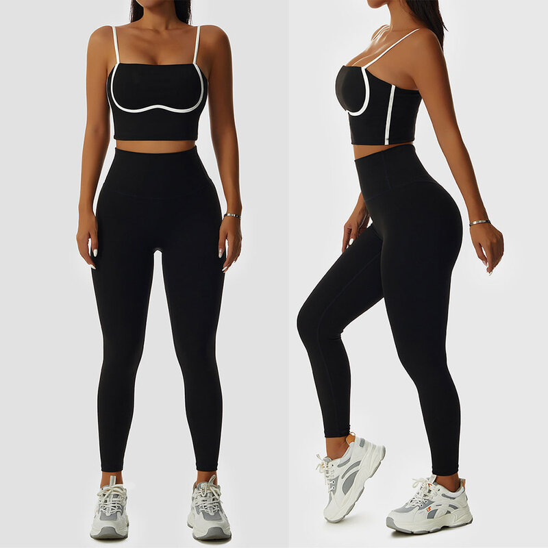 Set Yoga 2 Potong Set Gym Pakaian Wanita Cocok untuk Set Olahraga Wanita Kebugaran Bra Olahraga Legging Wanita Baju Olahraga Baju Olahraga